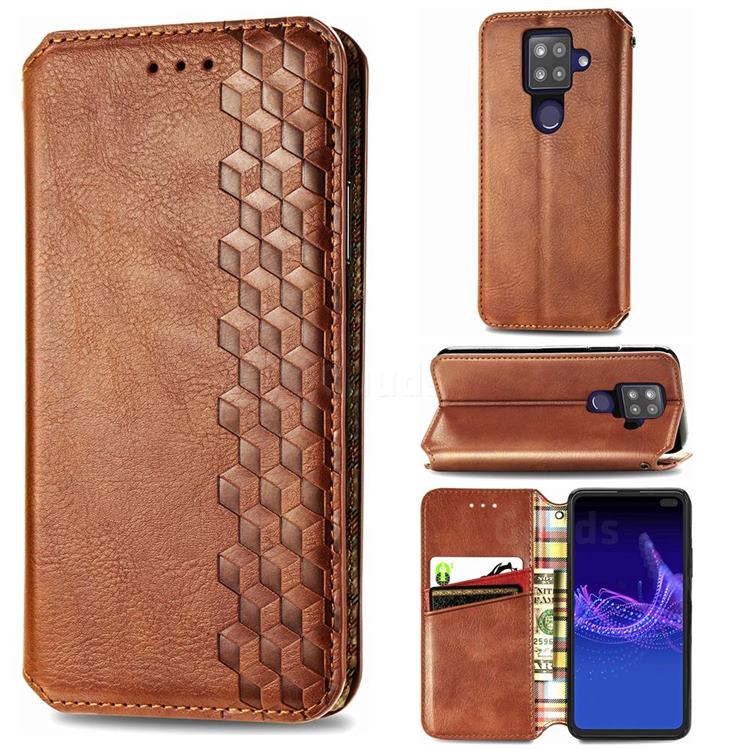 Ultra Slim Fashion Business Card Magnetic Automatic Suction Leather Flip Cover for Sharp AQUOS sense4 Plus - Brown
