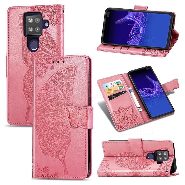Embossing Mandala Flower Butterfly Leather Wallet Case for Sharp AQUOS sense4 Plus - Pink