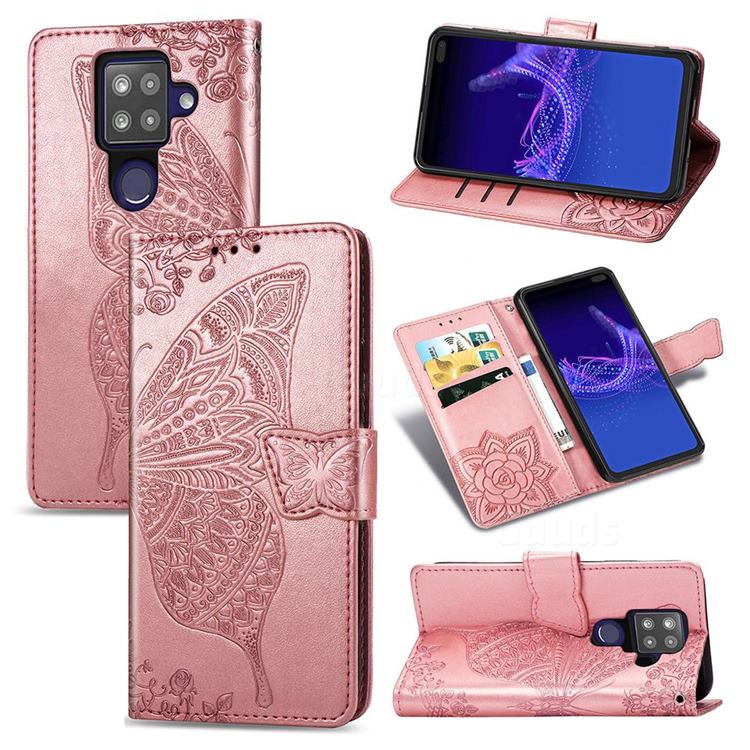 Embossing Mandala Flower Butterfly Leather Wallet Case for Sharp AQUOS sense4 Plus - Rose Gold