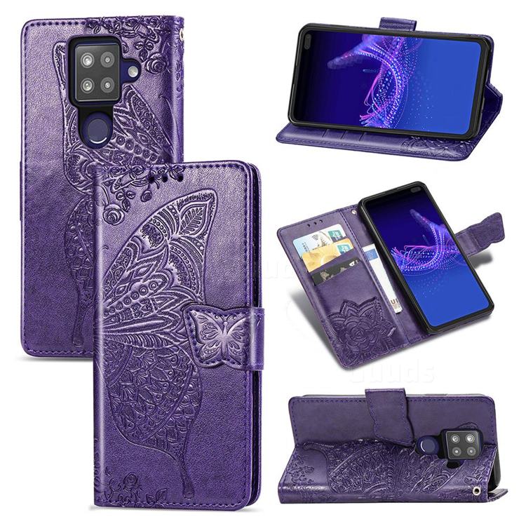 Embossing Mandala Flower Butterfly Leather Wallet Case for Sharp AQUOS sense4 Plus - Dark Purple