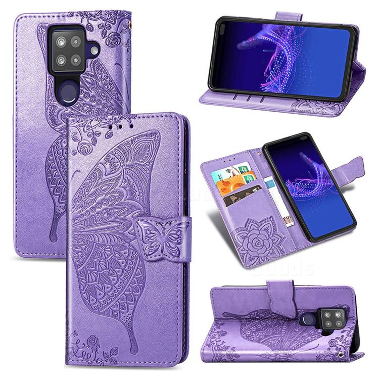 Embossing Mandala Flower Butterfly Leather Wallet Case for Sharp AQUOS sense4 Plus - Light Purple