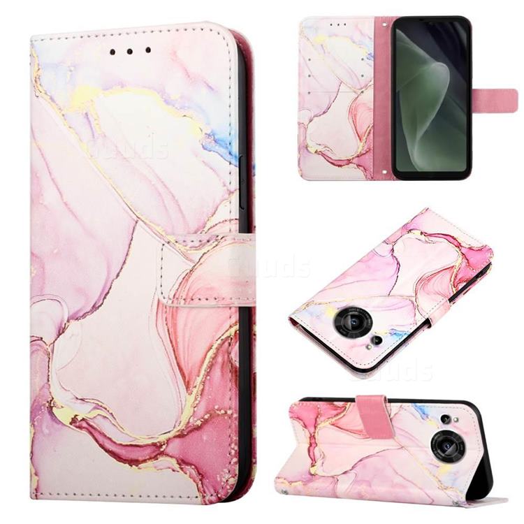 Rose Gold Marble Leather Wallet Protective Case for Sharp AQUOS sense7 SH-V48