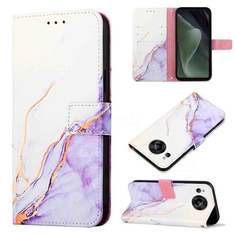 Purple White Marble Leather Wallet Protective Case for Sharp AQUOS sense7 SH-V48