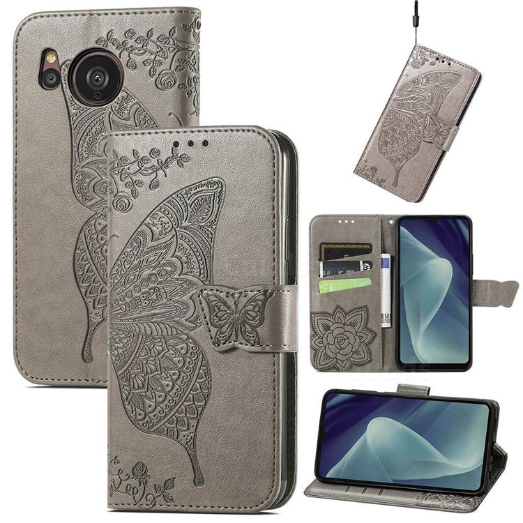 Embossing Mandala Flower Butterfly Leather Wallet Case for Sharp AQUOS sense7 Plus - Gray