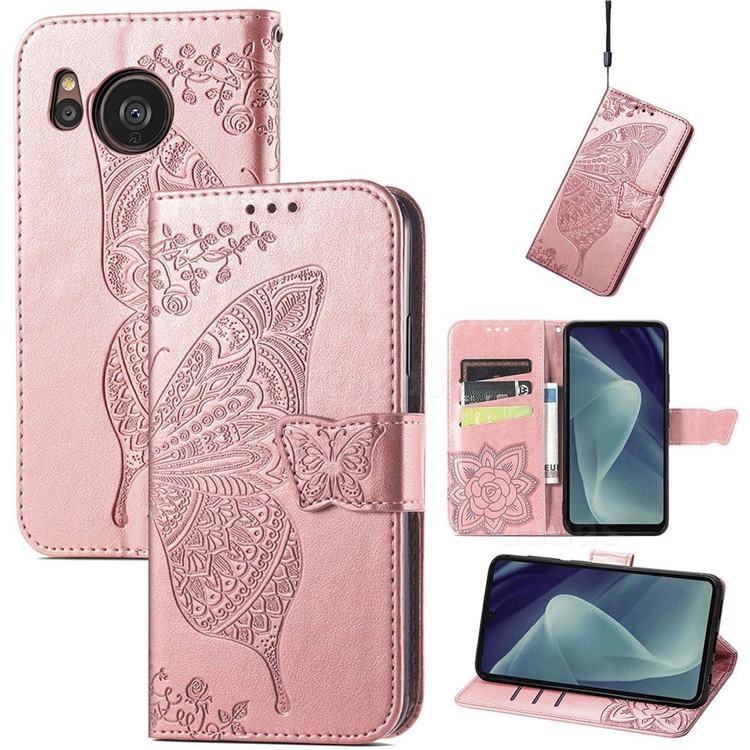 Embossing Mandala Flower Butterfly Leather Wallet Case for Sharp AQUOS sense7 Plus - Rose Gold