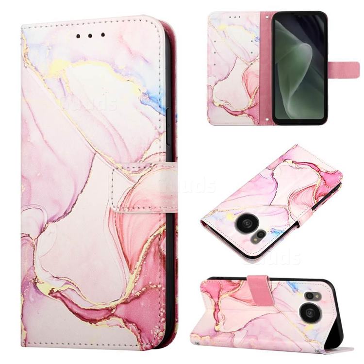 Rose Gold Marble Leather Wallet Protective Case for Sharp AQUOS sense7 Plus