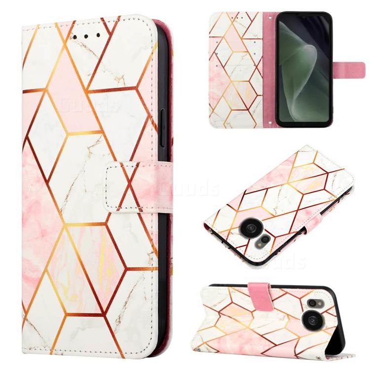 Pink White Marble Leather Wallet Protective Case for Sharp AQUOS sense7 Plus