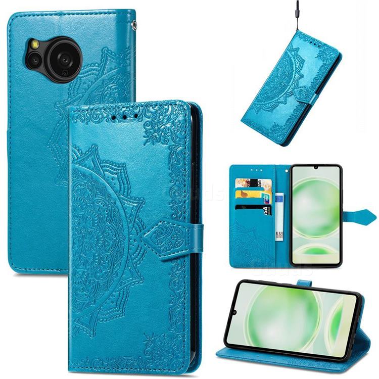 Embossing Imprint Mandala Flower Leather Wallet Case for Sharp AQUOS sense8 SH-54D SHG11 - Blue