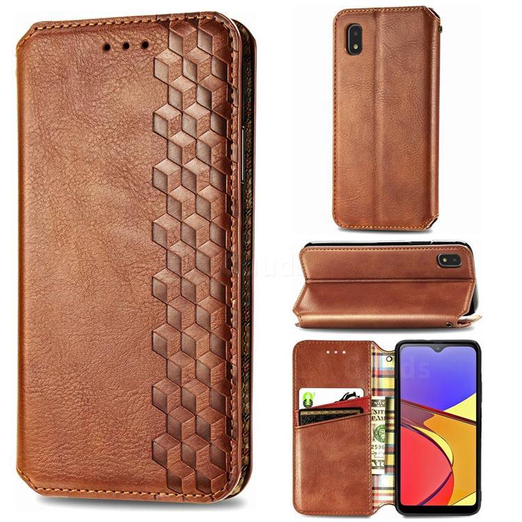 Ultra Slim Fashion Business Card Magnetic Automatic Suction Leather Flip Cover for Docomo Galaxy A21 Japan SC-42A - Brown