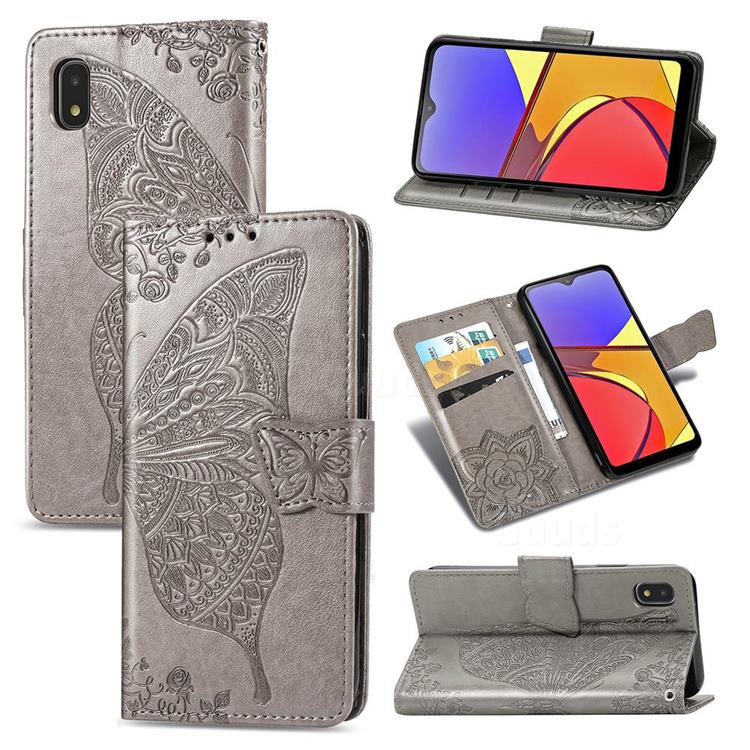 Embossing Mandala Flower Butterfly Leather Wallet Case for Docomo Galaxy A21 Japan SC-42A - Gray