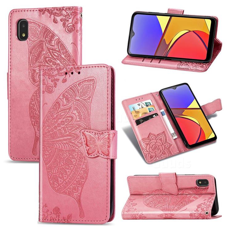 Embossing Mandala Flower Butterfly Leather Wallet Case for Docomo Galaxy A21 Japan SC-42A - Pink