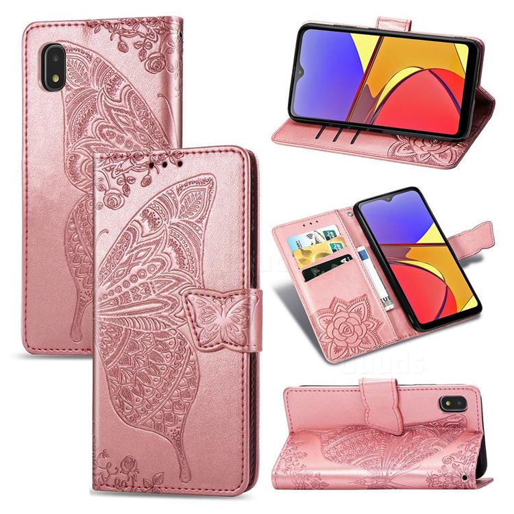 Embossing Mandala Flower Butterfly Leather Wallet Case for Docomo Galaxy A21 Japan SC-42A - Rose Gold