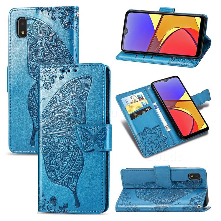 Embossing Mandala Flower Butterfly Leather Wallet Case for Docomo Galaxy A21 Japan SC-42A - Blue
