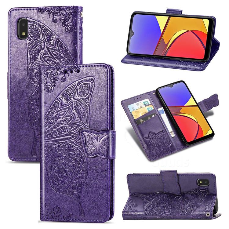 Embossing Mandala Flower Butterfly Leather Wallet Case for Docomo Galaxy A21 Japan SC-42A - Dark Purple