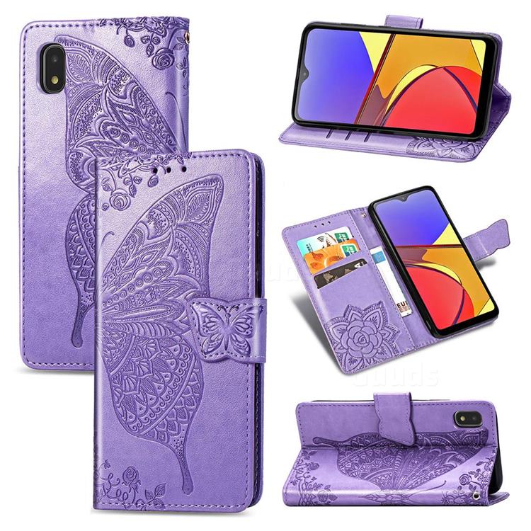Embossing Mandala Flower Butterfly Leather Wallet Case for Docomo Galaxy A21 Japan SC-42A - Light Purple
