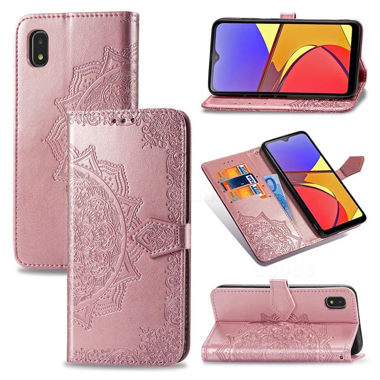 Embossing Imprint Mandala Flower Leather Wallet Case for Docomo Galaxy A21 Japan SC-42A - Rose Gold