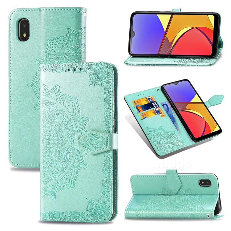 Embossing Imprint Mandala Flower Leather Wallet Case for Docomo Galaxy A21 Japan SC-42A - Green