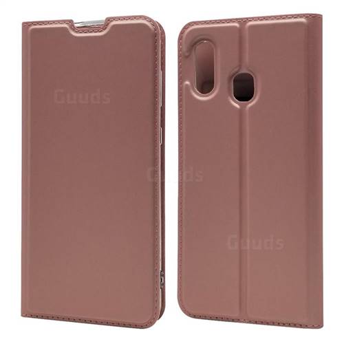 Ultra Slim Card Magnetic Automatic Suction Leather Wallet Case for Samsung Galaxy A30 Japan Version SCV43 - Rose Gold