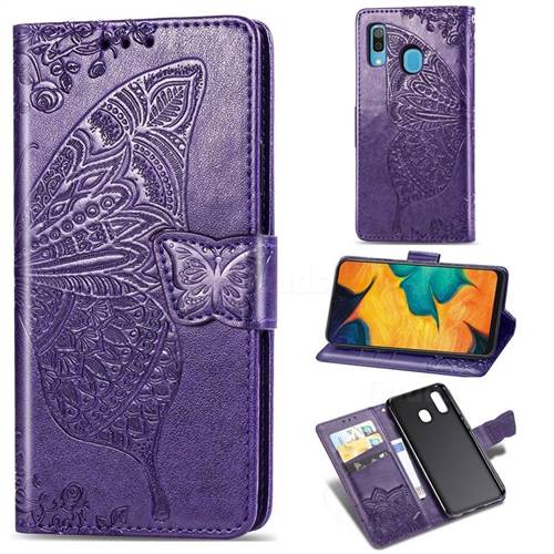 Embossing Mandala Flower Butterfly Leather Wallet Case for Samsung Galaxy A30 Japan Version SCV43 - Dark Purple