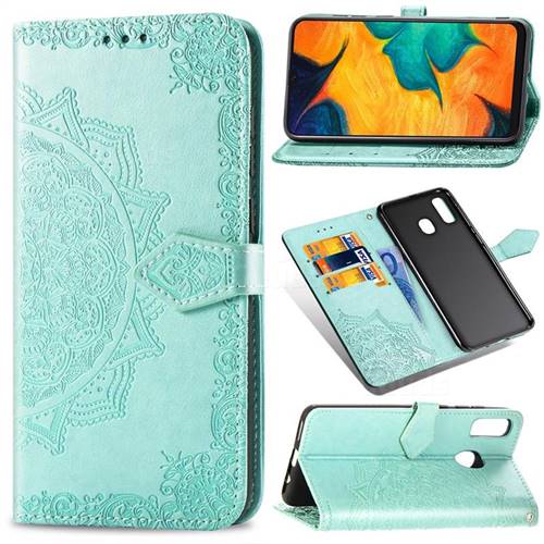 Embossing Imprint Mandala Flower Leather Wallet Case for Samsung Galaxy A30 Japan Version SCV43 - Green