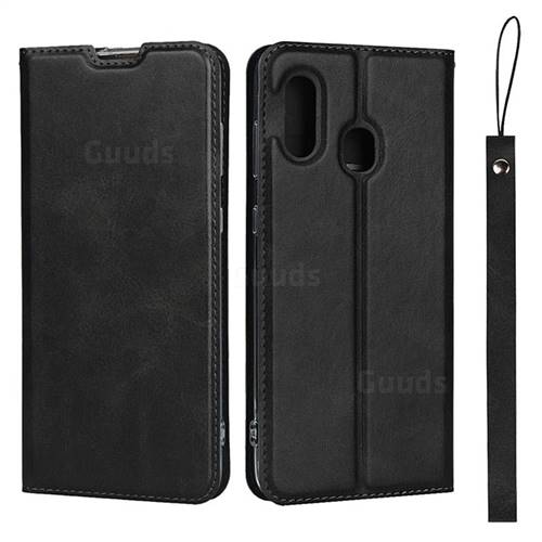 Calf Pattern Magnetic Automatic Suction Leather Wallet Case for Samsung Galaxy A30 Japan Version SCV43 - Black