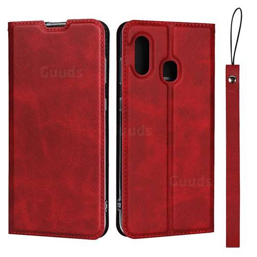 Calf Pattern Magnetic Automatic Suction Leather Wallet Case for Samsung Galaxy A30 Japan Version SCV43 - Red