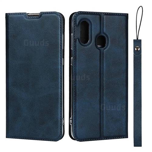Calf Pattern Magnetic Automatic Suction Leather Wallet Case for Samsung Galaxy A30 Japan Version SCV43 - Blue