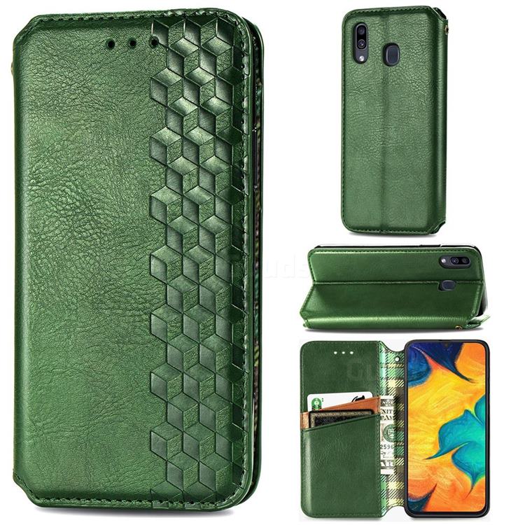 Ultra Slim Fashion Business Card Magnetic Automatic Suction Leather Flip Cover for Samsung Galaxy A30 Japan Version SCV43 - Green