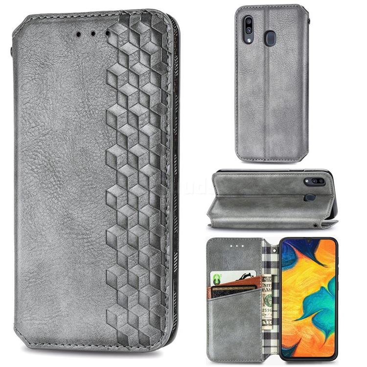 Ultra Slim Fashion Business Card Magnetic Automatic Suction Leather Flip Cover for Samsung Galaxy A30 Japan Version SCV43 - Grey