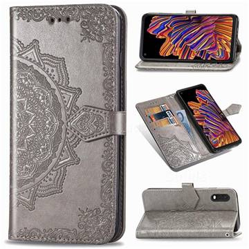 Embossing Imprint Mandala Flower Leather Wallet Case for Samsung Galaxy Xcover Pro G715 - Gray