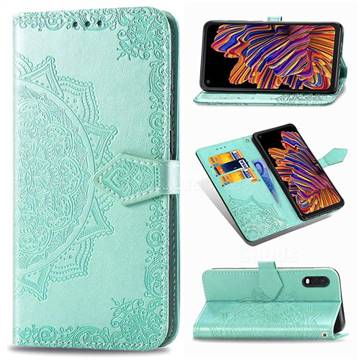 Embossing Imprint Mandala Flower Leather Wallet Case for Samsung Galaxy Xcover Pro G715 - Green