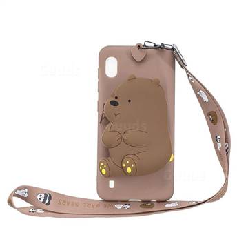 Brown Bear Neck Lanyard Zipper Wallet Silicone Case for Samsung Galaxy A01