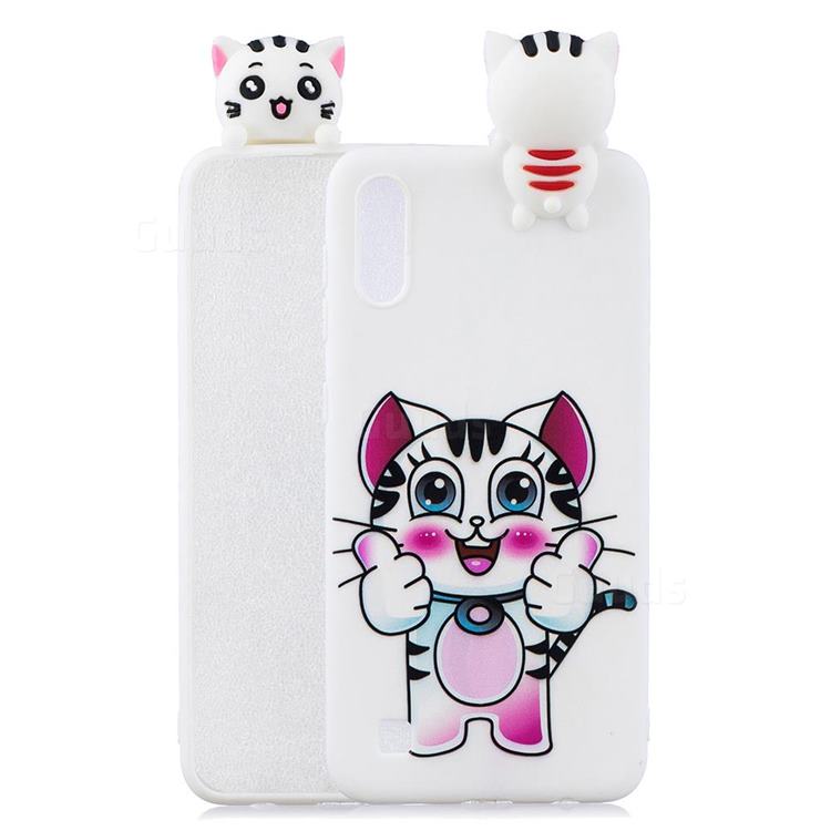 Cute Pink Kitten Soft 3D Climbing Doll Soft Case for Samsung Galaxy A01