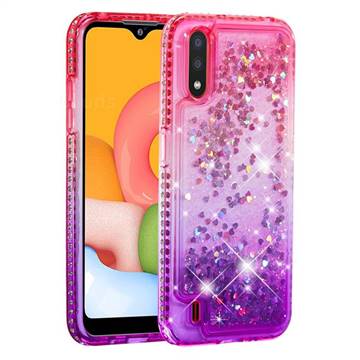 Diamond Frame Liquid Glitter Quicksand Sequins Phone Case for Samsung Galaxy A01 - Pink Purple
