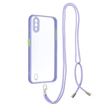 Necklace Cross-body Lanyard Strap Cord Phone Case Cover for Samsung Galaxy A01 - Purple