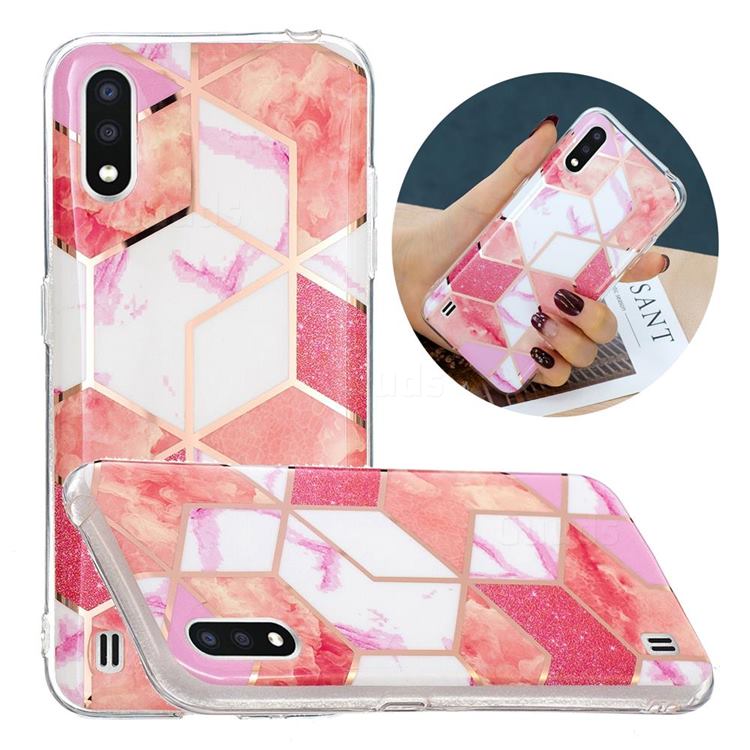 Cherry Glitter Painted Marble Electroplating Protective Case for Samsung Galaxy A01