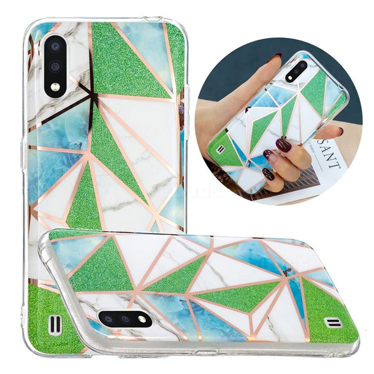 Green Triangle Painted Marble Electroplating Protective Case for Samsung Galaxy A01