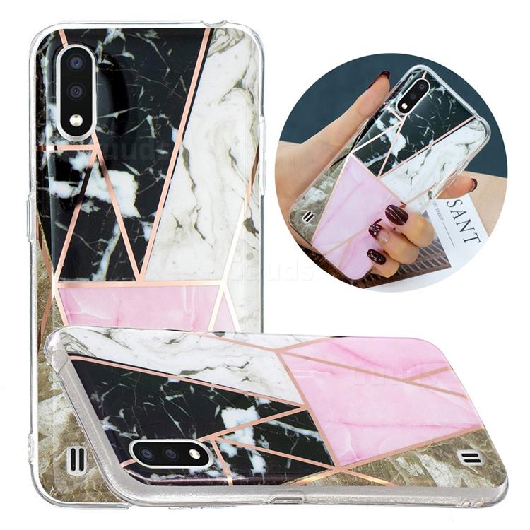 Pink and Black Painted Marble Electroplating Protective Case for Samsung Galaxy A01