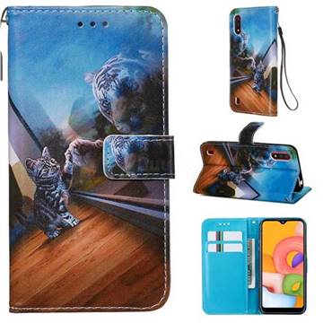 Mirror Cat Matte Leather Wallet Phone Case for Samsung Galaxy A01