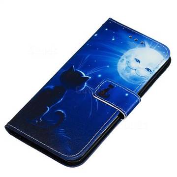 Cat and Moon Matte Leather Wallet Phone Case for Samsung Galaxy A01 ...