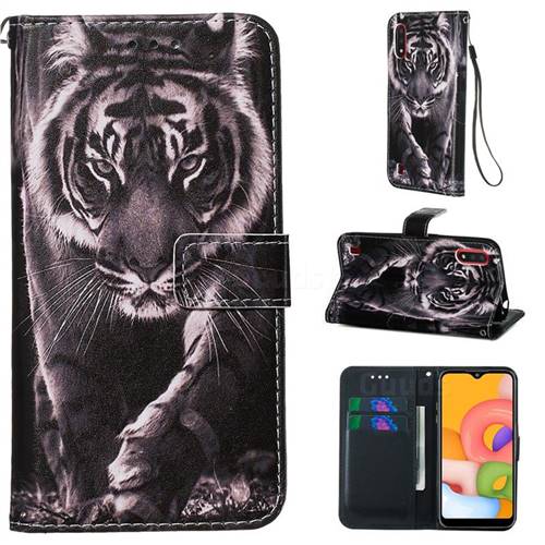 Black and White Tiger Matte Leather Wallet Phone Case for Samsung Galaxy A01