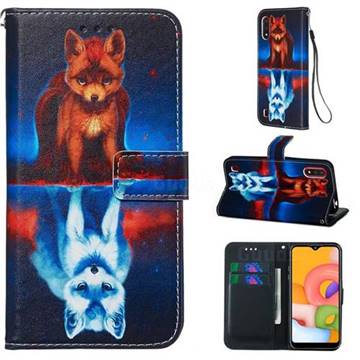 Water Fox Matte Leather Wallet Phone Case for Samsung Galaxy A01