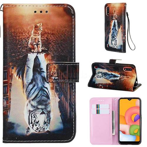 Cat and Tiger Matte Leather Wallet Phone Case for Samsung Galaxy A01