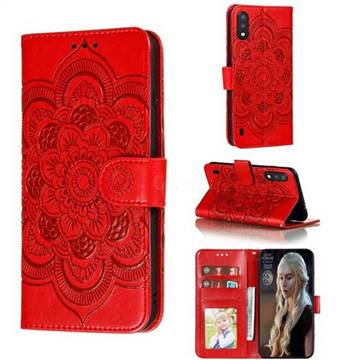 Intricate Embossing Datura Solar Leather Wallet Case for Samsung Galaxy A01 - Red