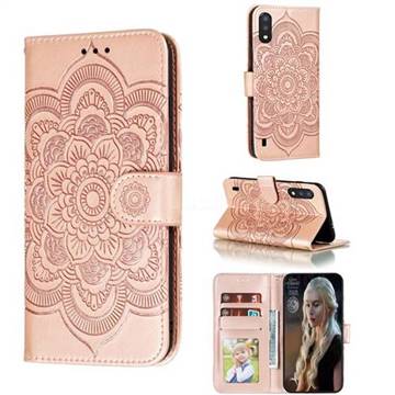 Intricate Embossing Datura Solar Leather Wallet Case for Samsung Galaxy A01 - Rose Gold