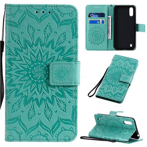 Embossing Sunflower Leather Wallet Case for Samsung Galaxy A01 - Green