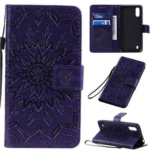 Embossing Sunflower Leather Wallet Case for Samsung Galaxy A01 - Purple