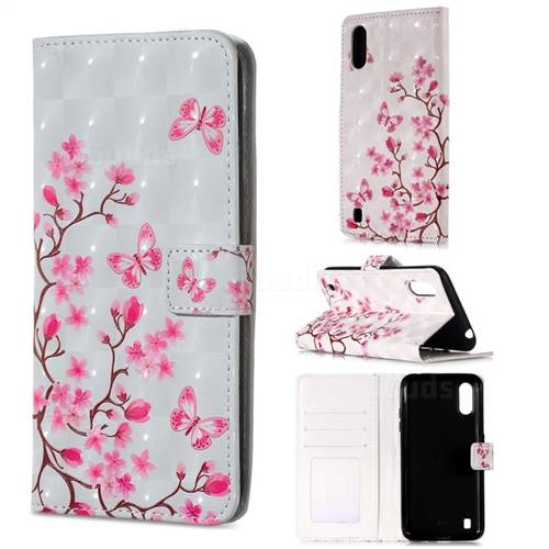 Butterfly Sakura Flower 3D Painted Leather Phone Wallet Case for Samsung Galaxy A01