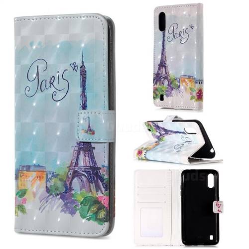 Paris Tower 3D Painted Leather Phone Wallet Case for Samsung Galaxy A01