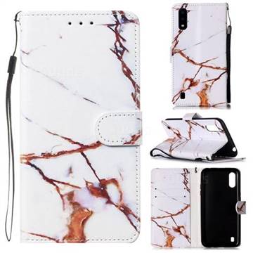 Platinum Marble Smooth Leather Phone Wallet Case for Samsung Galaxy A01